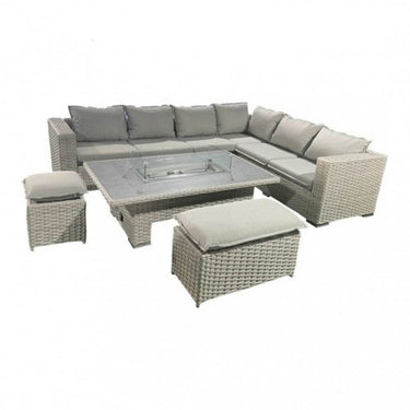 Kent Luxury 6-Piece Grey Steel & Rattan Fire Pit Sofa Set with Adjustable Height Table - UK Luxury Furniture